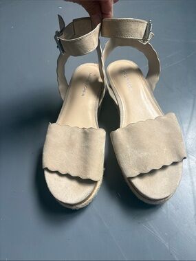 Neutral Marc Fisher Scallop Espadrille Sandals with Ankle Strap